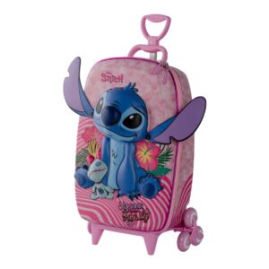 mala infantil stitch 3d com rodinhas rosa