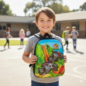 mochila infantil hot wheels monster trucks tamanho p escola