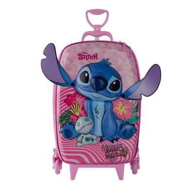 mala infantil stitch 3d com rodinhas rosa